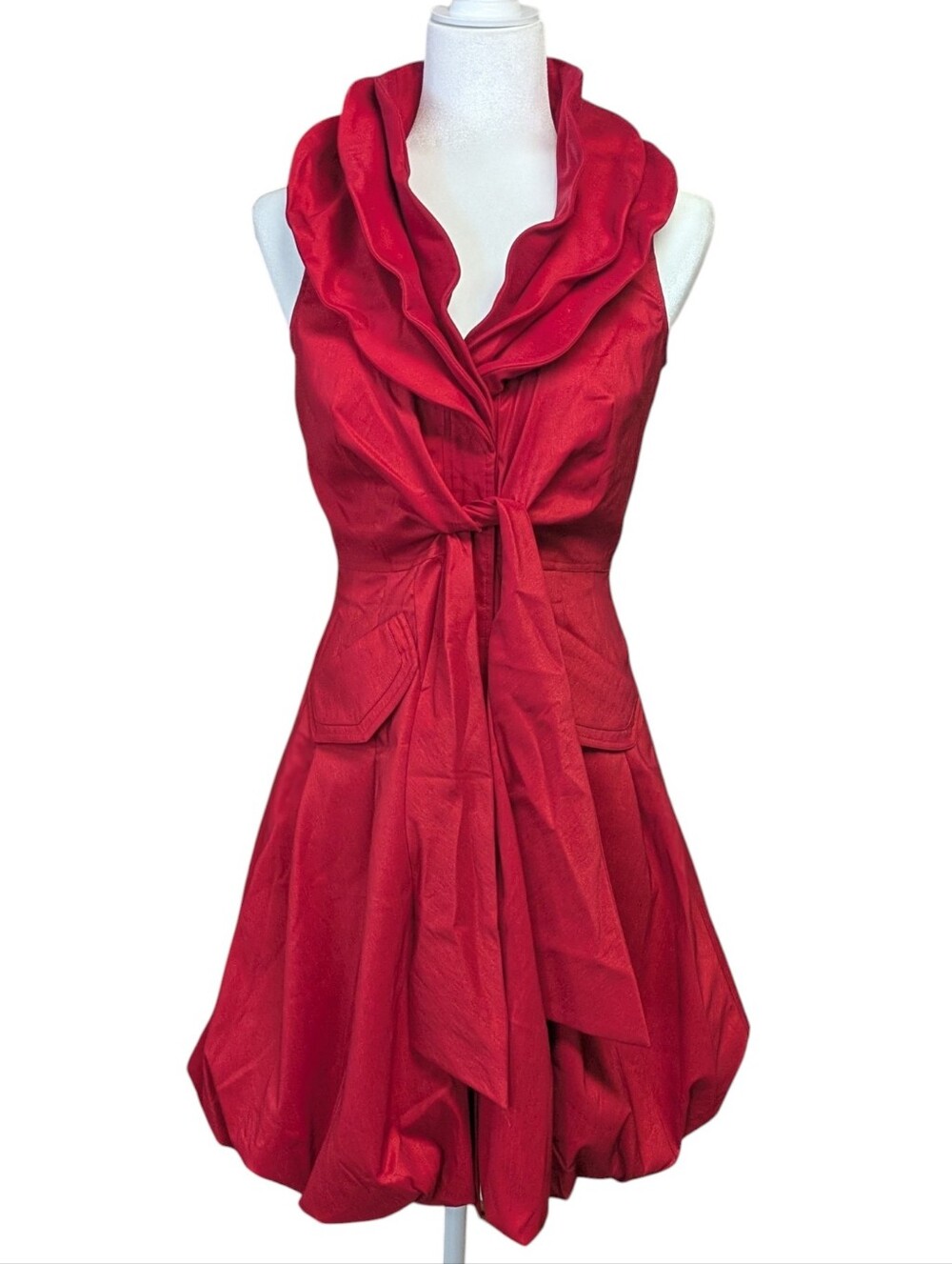 Samuel Dong Red Sleeveless Bubble Skirt Wired Collar Dress Size XS